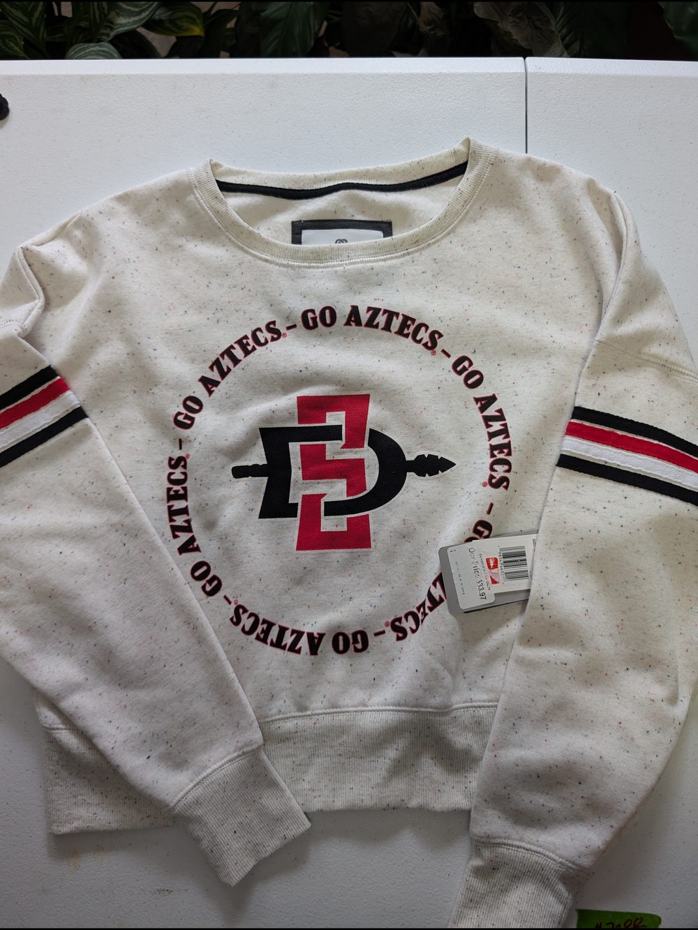 Colosseum Cream San Diego State Aztecs Crewneck with Red & Black Logo